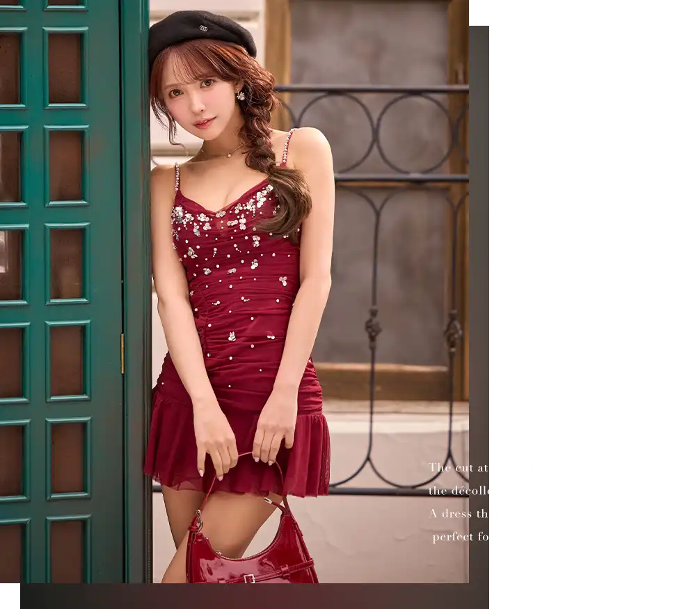 【ROBE de FLEURS Glossy/ローブ・ド・フルール グロッシー】バストカット/ ウエストカット/ 袖あり/ 半袖/ バックル/ ストレッチ/ タイト/ ミニドレス/ キャバドレス