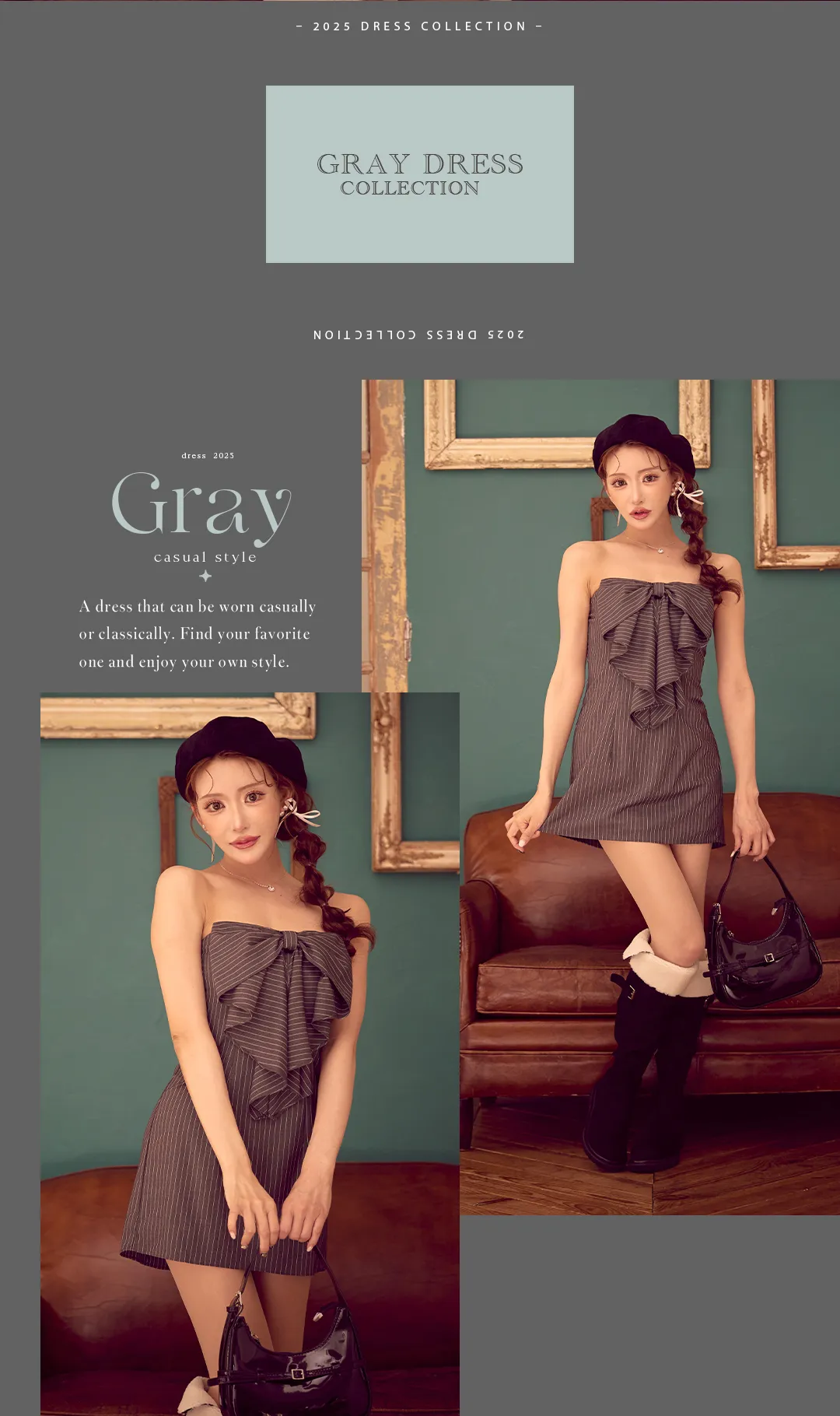 ネクタイ風 / パール / タイト / チョーカー / グレー / スリット / ミニドレス 4