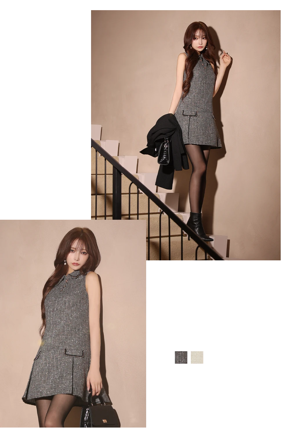 バックオープン起毛ニットフレアミニキャバドレス