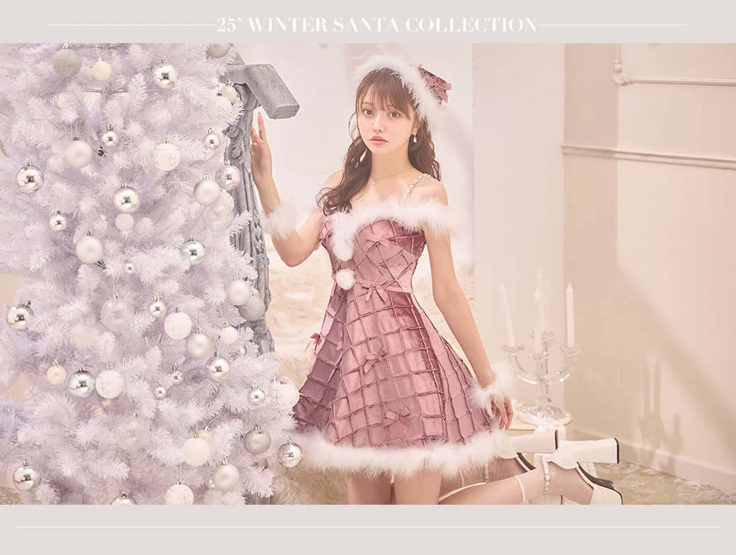 リボンモチーフパールショルダーフレアサンタ3