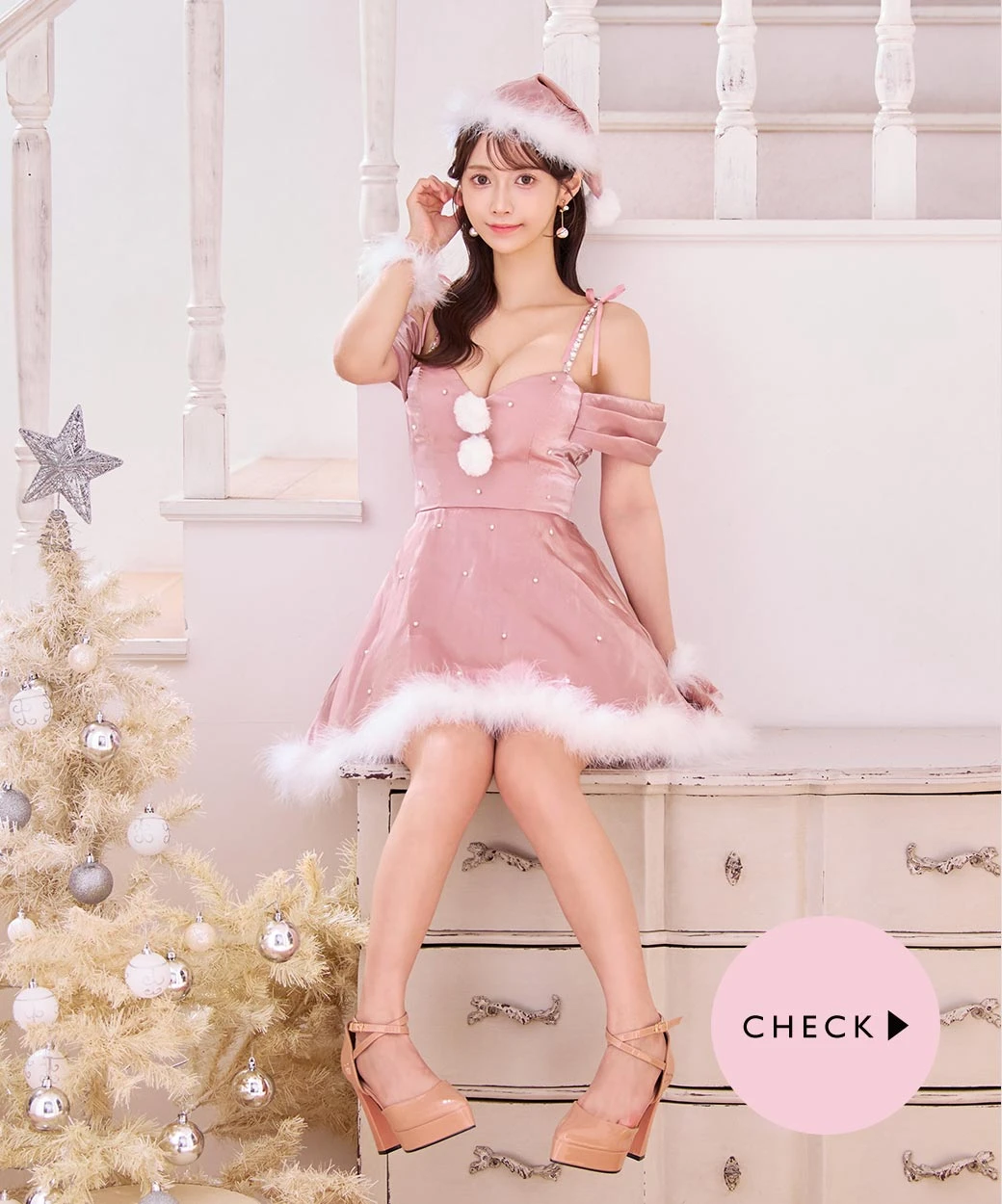 オーガンジーオフショルサンタコスプレ1