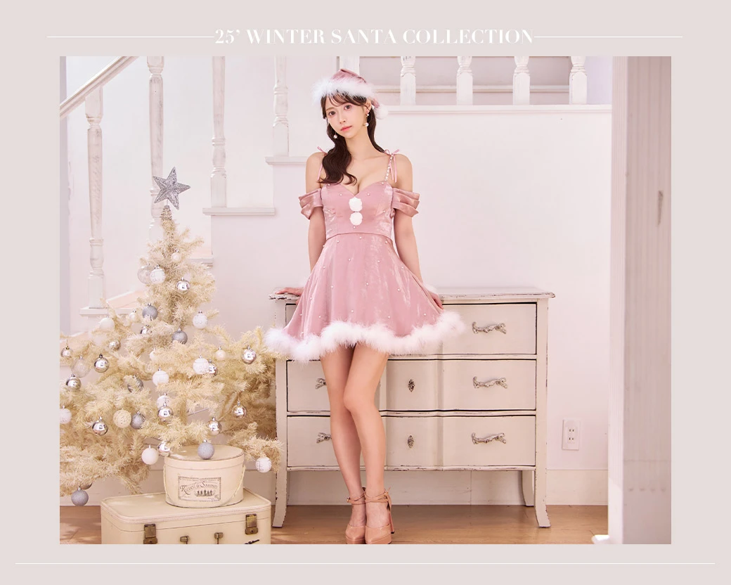 オーガンジーオフショルサンタコスプレ3