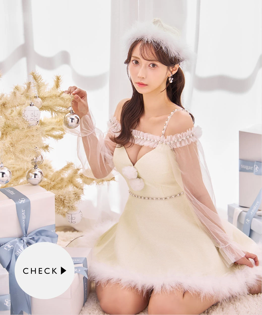 シフォン長袖ツイードフレアーサンタ1