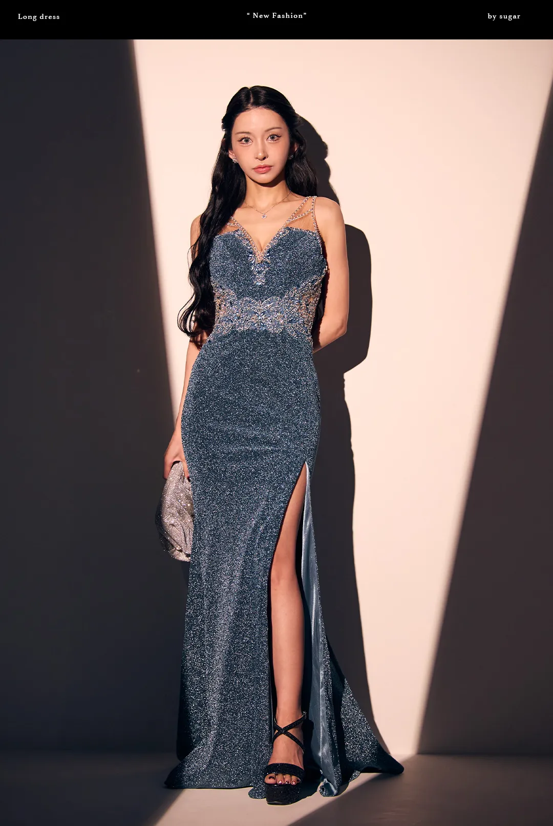 【IRMA/イルマ】ラメニット/ ビーズ刺繍/ ビジュー/ シアー/ ストレッチ/ ノースリーブ/ スリット/ ロングドレス/ キャバドレス5