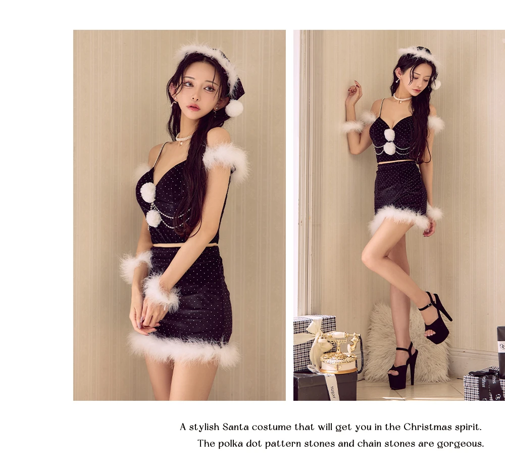 【サンタ】ベロアストーンビジューチェーンセットアップサンタコスプレ2