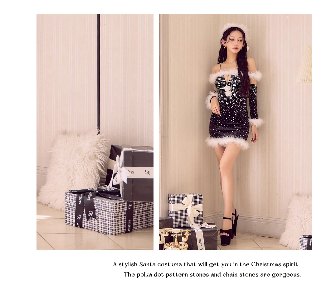 【サンタ】グラデーションビジューアームウォーマー付きサンタコスプレ2