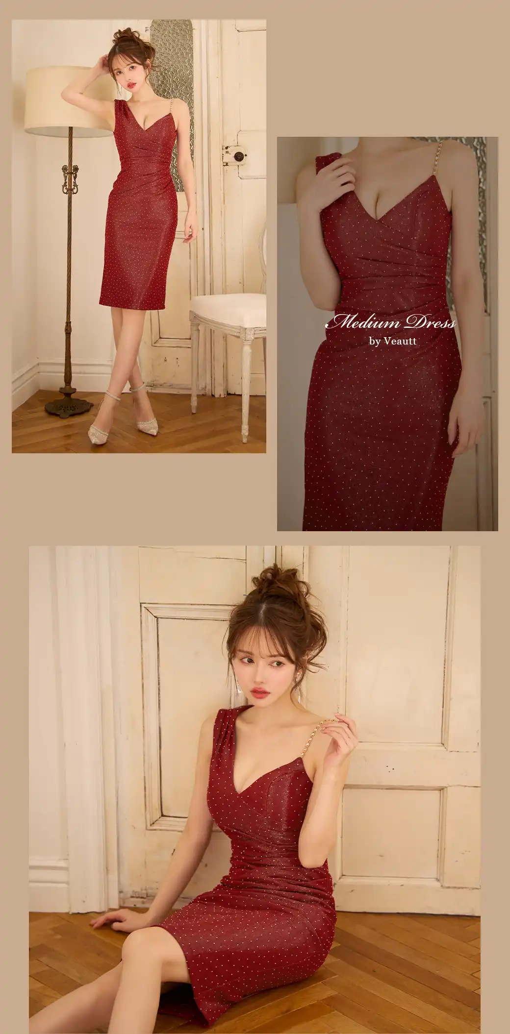 【Veautt/ヴュート】【OF05】ネックビジュー/ ドレープ/ ファスナー/ スリット/ タイト/ ミディアムドレス/ キャバドレス2