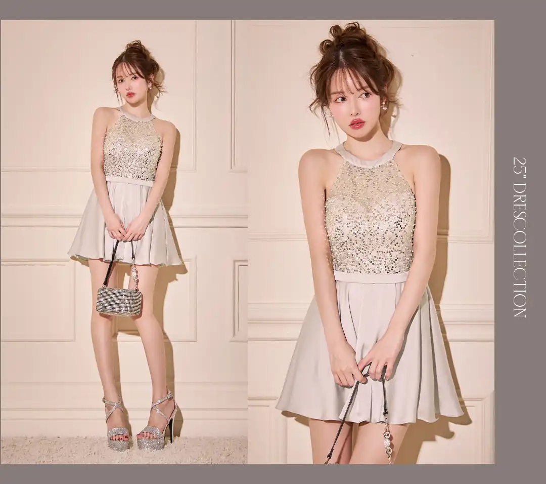 バックオープン起毛ニットフレアミニキャバドレス