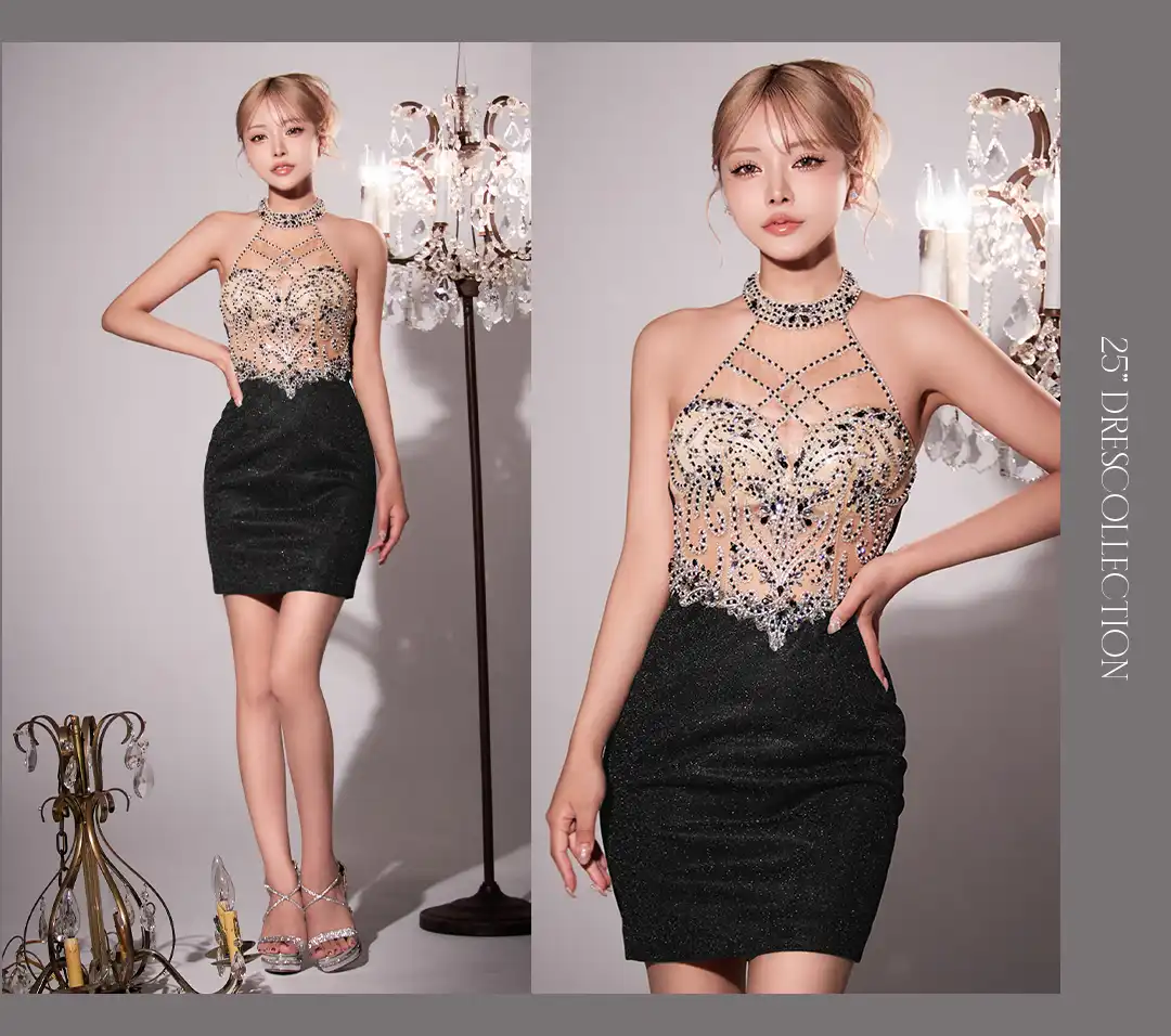 バックオープン起毛ニットフレアミニキャバドレス