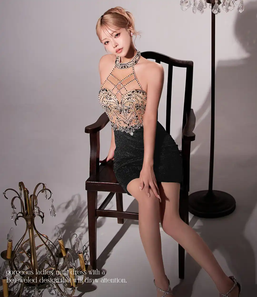 バックオープン起毛ニットフレアミニキャバドレス