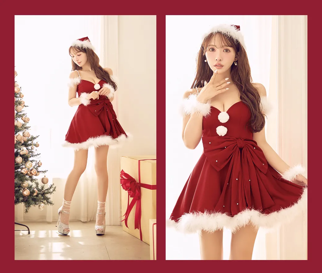 サイドリボンビジューオフショルサンタ