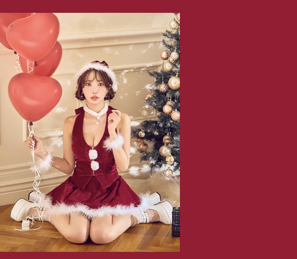 ホルターネックジップセットアップサンタコスプレ