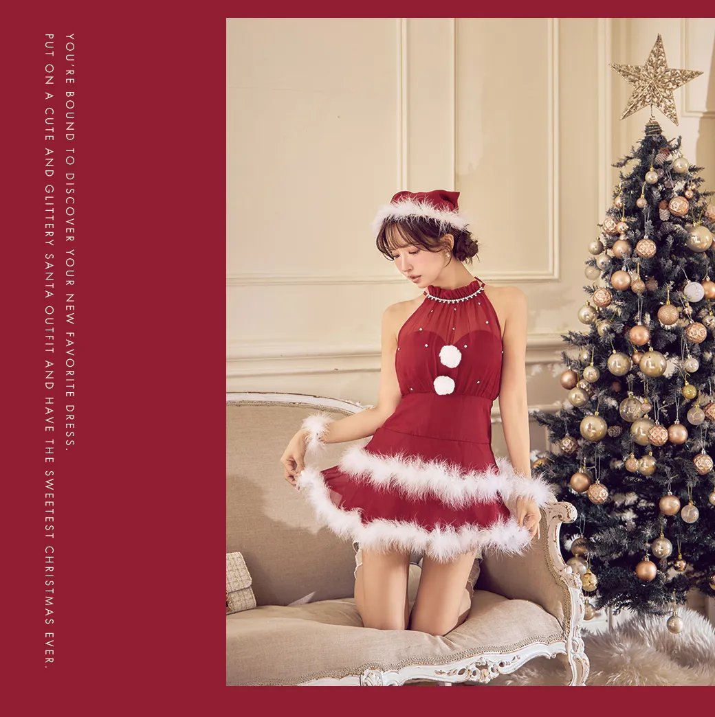 シフォンホルターネックティアードサンタコスプレ