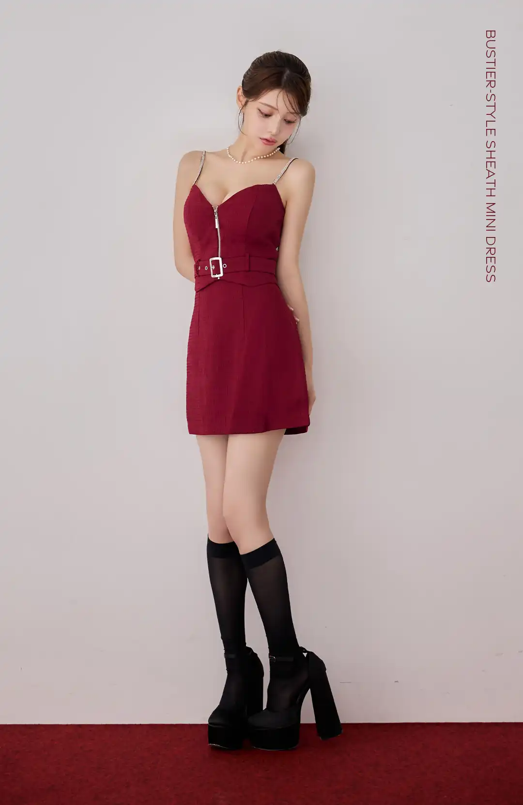 バックオープン起毛ニットフレアミニキャバドレス