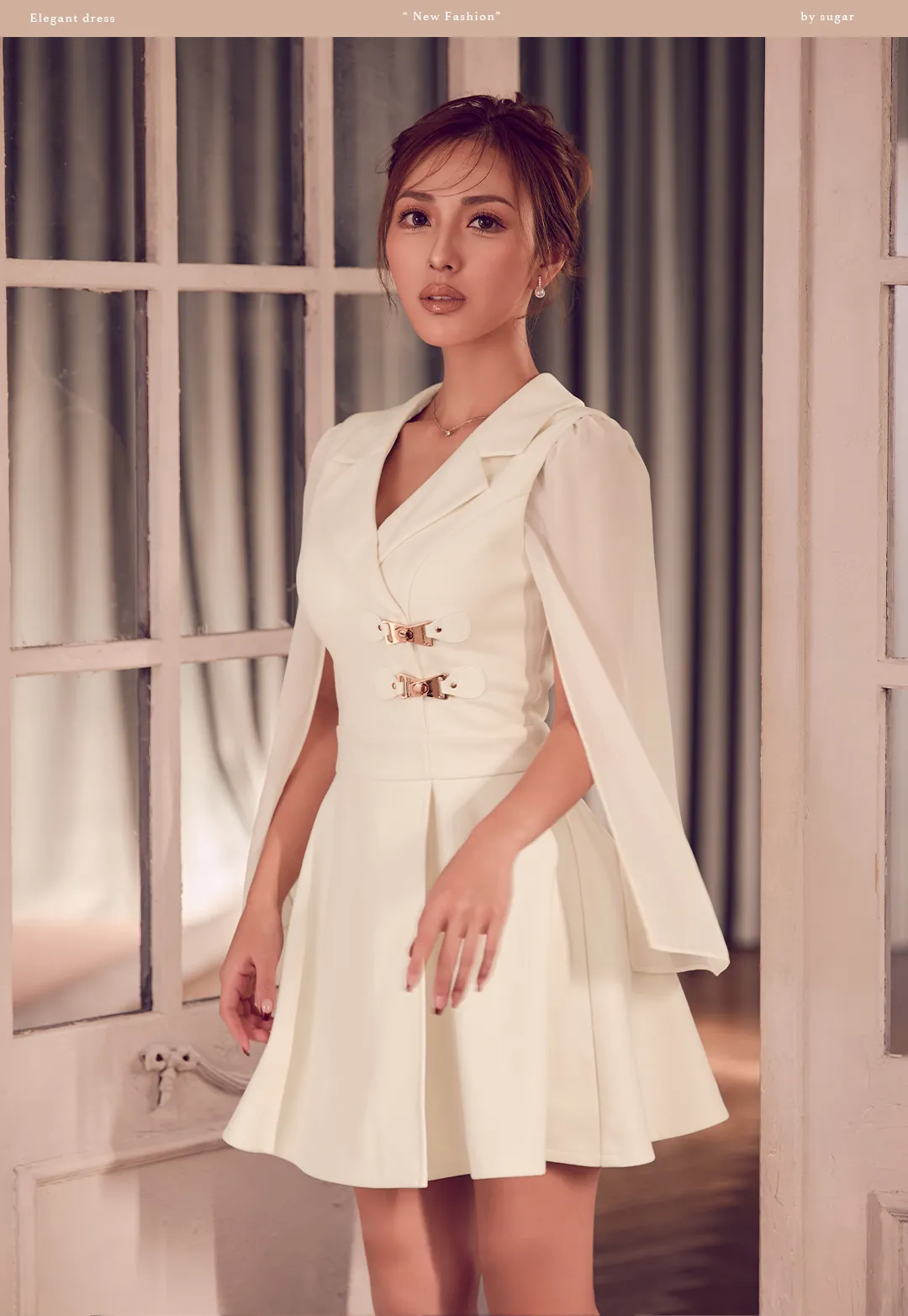 【an /アン】襟付き/ 取り外し可能/ シンプル/ 2way/ ノースリーブ/ プリーツ/ フレア/ ロングスリーブ/ ミニドレス/ シースルー/ キャバドレス4