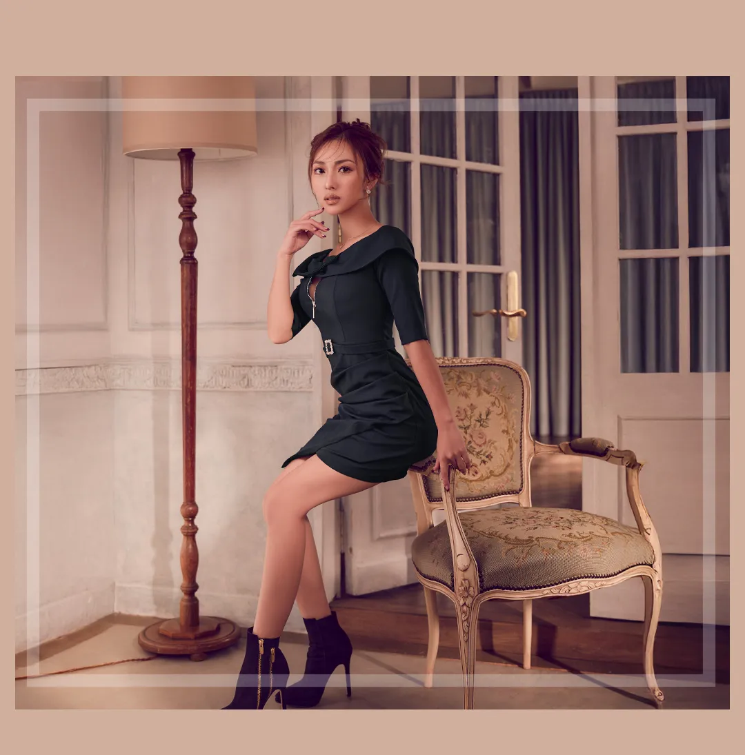 【ANDY/アンディ】 タイト/ バストジップ/ タック/ アシメスカート/ ストレッチ/ 無地/ オフショルデザイン/ ミニドレス/ キャバドレス3