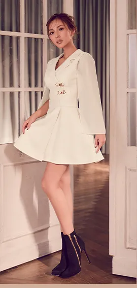 【an /アン】襟付き/ 取り外し可能/ シンプル/ 2way/ ノースリーブ/ プリーツ/ フレア/ ロングスリーブ/ ミニドレス/ シースルー/ キャバドレス5