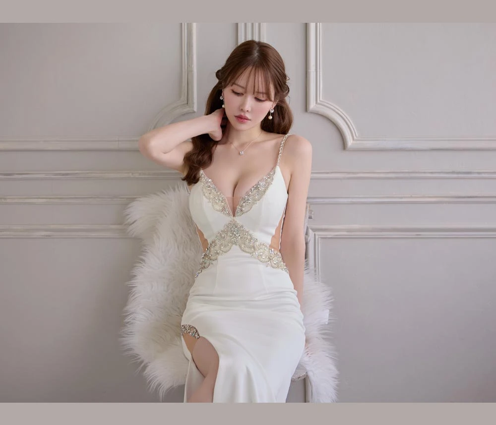 【ANGEL R/エンジェルアール】キャミソール/ バストカット/ ビジュー/ スリット/ タイト/ ロングドレス/ キャバドレス3