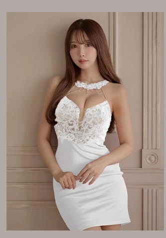 【ANGEL R/エンジェルアール】ホルターネック/ アッパーフラワー/ パールチェーン/ ビジュー/ メッシュ/ タイト/ ミニドレス/ キャバドレス