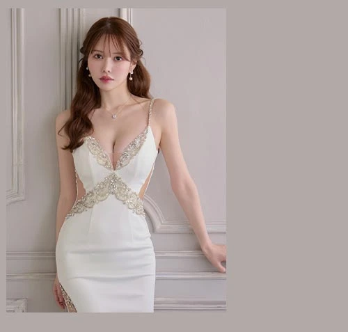 【ANGEL R/エンジェルアール】キャミソール/ バストカット/ ビジュー/ スリット/ タイト/ ロングドレス/ キャバドレス