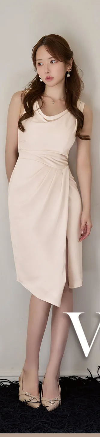 【Veautt/ヴュート】【OF05】ドレープ/ ショルダーパーツ/ タック/ タイト/ ミディアムドレス/ キャバドレス1