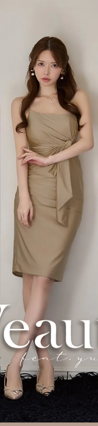 【Veautt/ヴュート】【OF05】ノースリーブ/ ノットデザイン/ タック/ ウエス/ カット/ タイト/ ミディアムドレス/ キャバドレス1