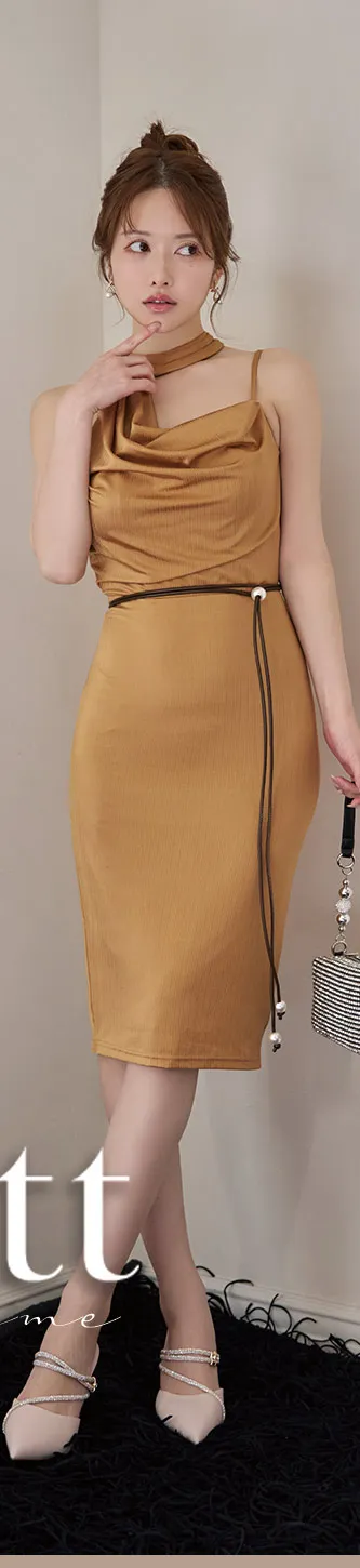 【ANDY/アンディ】襟付き/ ワンカラー/ タック/ 七分袖/ 袖あり/ Vネック/ バストジップ/ タイト/ ミニドレス/ キャバドレス1