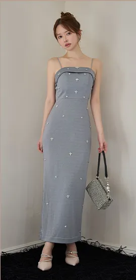 【IRMA/イルマ】ビジュー/ ラメニット/ キャミソール/ タイト/ スリット/ ロングドレス/ キャバドレス4