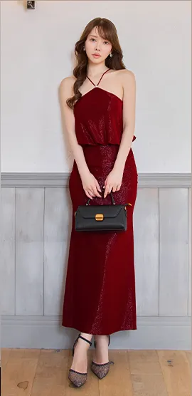 【ANGEL R/エンジェルアール】ホルターネック/ チャーム/ ラメ/ タイト/ ロングドレス/ キャバドレス4