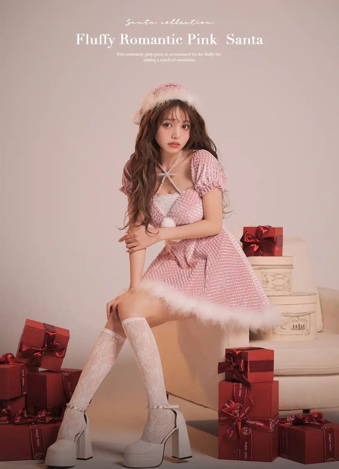 バックオープン起毛ニットフレアミニキャバドレス