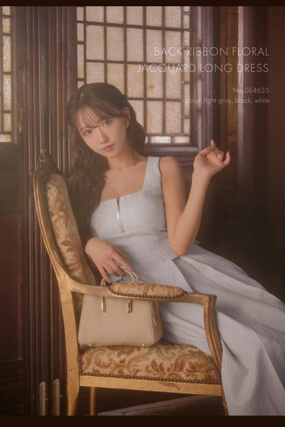 【DEA./ディア】charmer jacquard back ribbon long dress/ カメリアジャガード/ バックリボン/ ロングドレス/ キャバドレス1