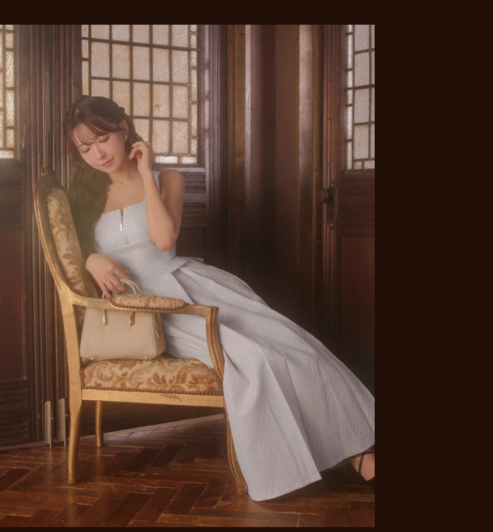 【DEA./ディア】charmer jacquard back ribbon long dress/ カメリアジャガード/ バックリボン/ ロングドレス/ キャバドレス3