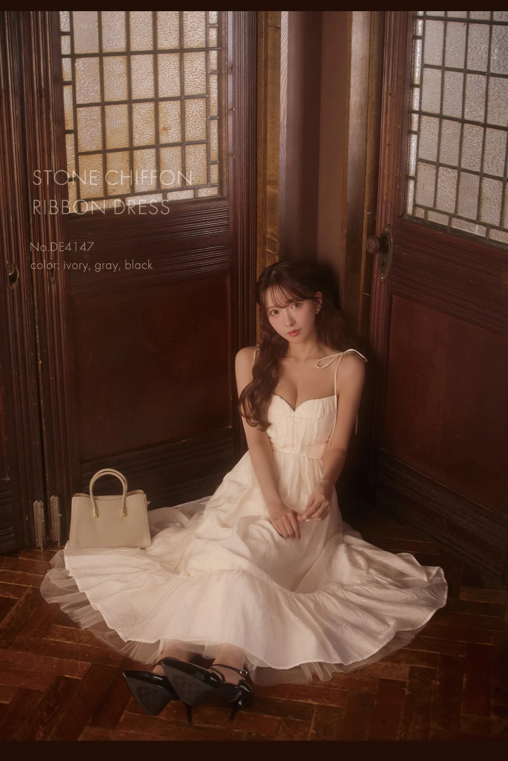 【DEA./ディア】ストーン/ シフォン/ ハートカット/ キャミソール/ ミディアムドレス/ キャバドレス1