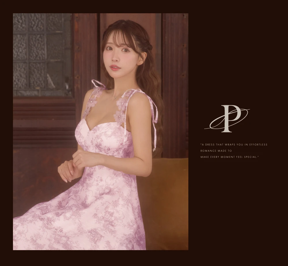 【an /アン】クラシカル/ トワルドジュイ/ 立体フラワー/ キャミソール/ フレア/ Aライン/ ミモレ丈/ ミディアムドレス/ キャバドレス5