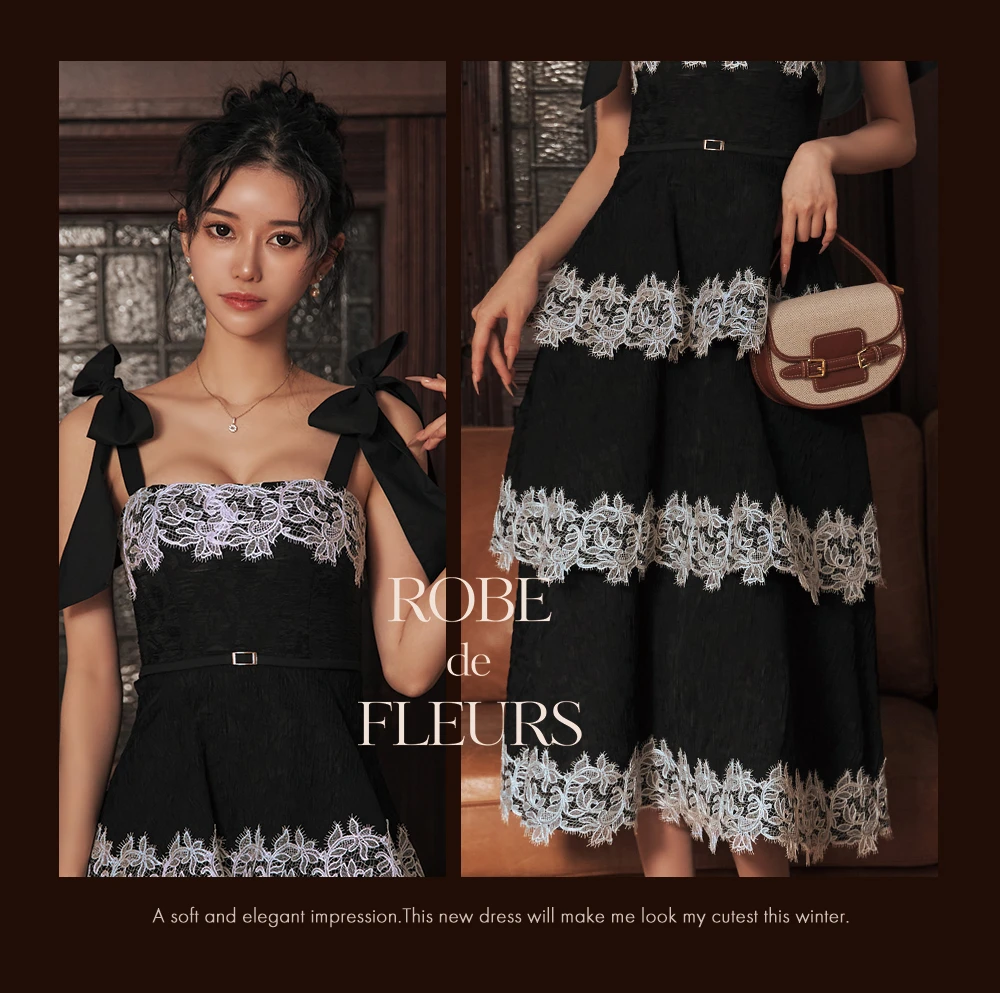 【ROBE de FLEURS/ローブドフルール】ジャガード/ レース/ ティアード/ ワンピース/ ミディアムドレス/ キャバドレス2