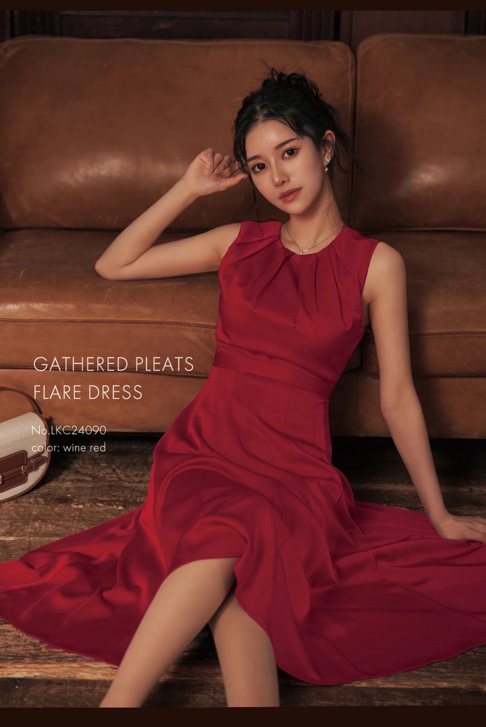 【GINZA COUTURE/銀座クチュール】ノースリーブ/ シンプル/ ワンカラー/サテン/ 切替/ Aライン/ フレア/ ワンピース/ ミディアムドレス/ キャバドレス1