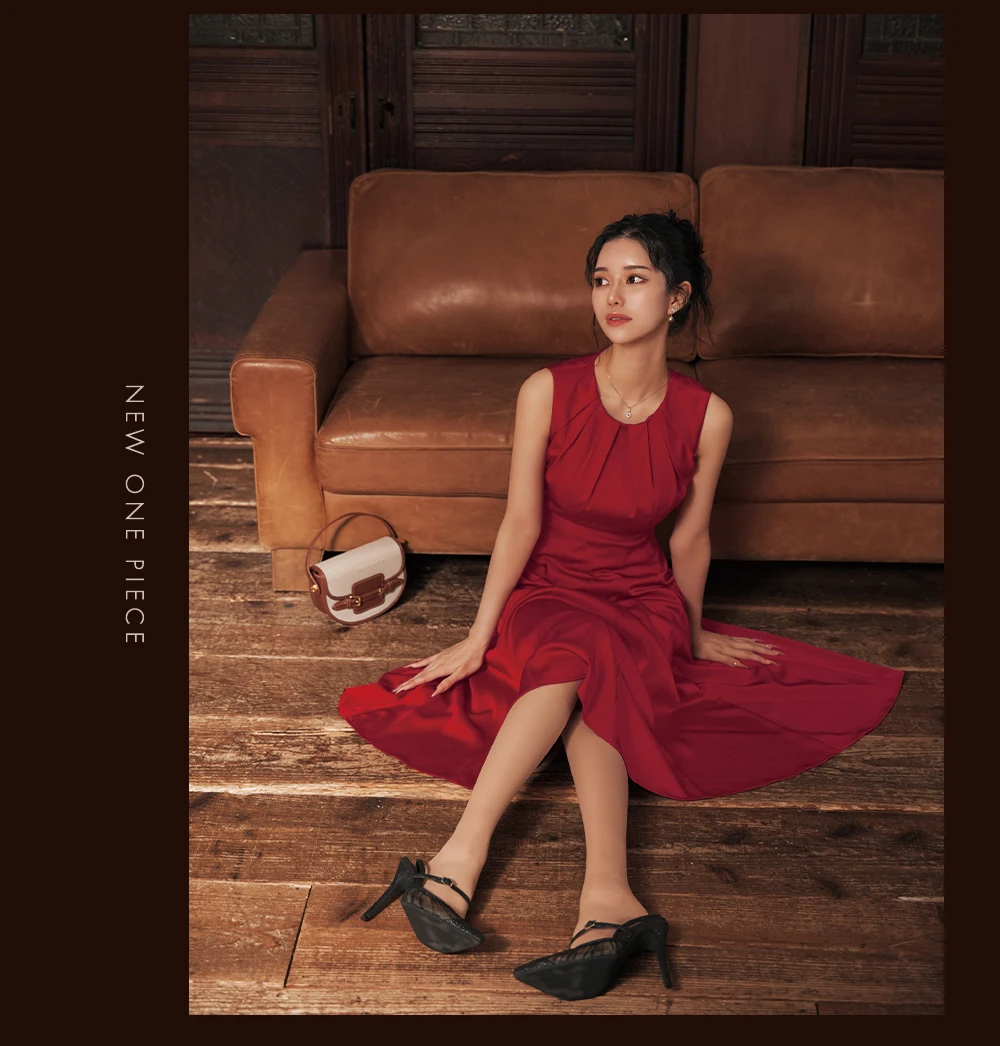 【GINZA COUTURE/銀座クチュール】ノースリーブ/ シンプル/ ワンカラー/サテン/ 切替/ Aライン/ フレア/ ワンピース/ ミディアムドレス/ キャバドレス4