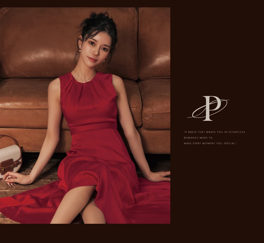 【GINZA COUTURE/銀座クチュール】ノースリーブ/ シンプル/ ワンカラー/サテン/ 切替/ Aライン/ フレア/ ワンピース/ ミディアムドレス/ キャバドレス5