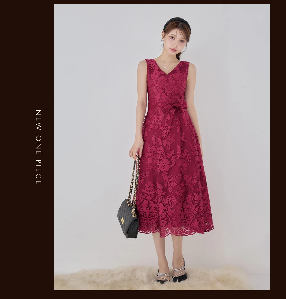 【GINZA COUTURE/銀座クチュール】総レース/ ノースリーブ/ ウエストリボン/ Aライン/ フレア/ 膝丈/ ワンピース/ ミディアムドレス/ キャバドレス4