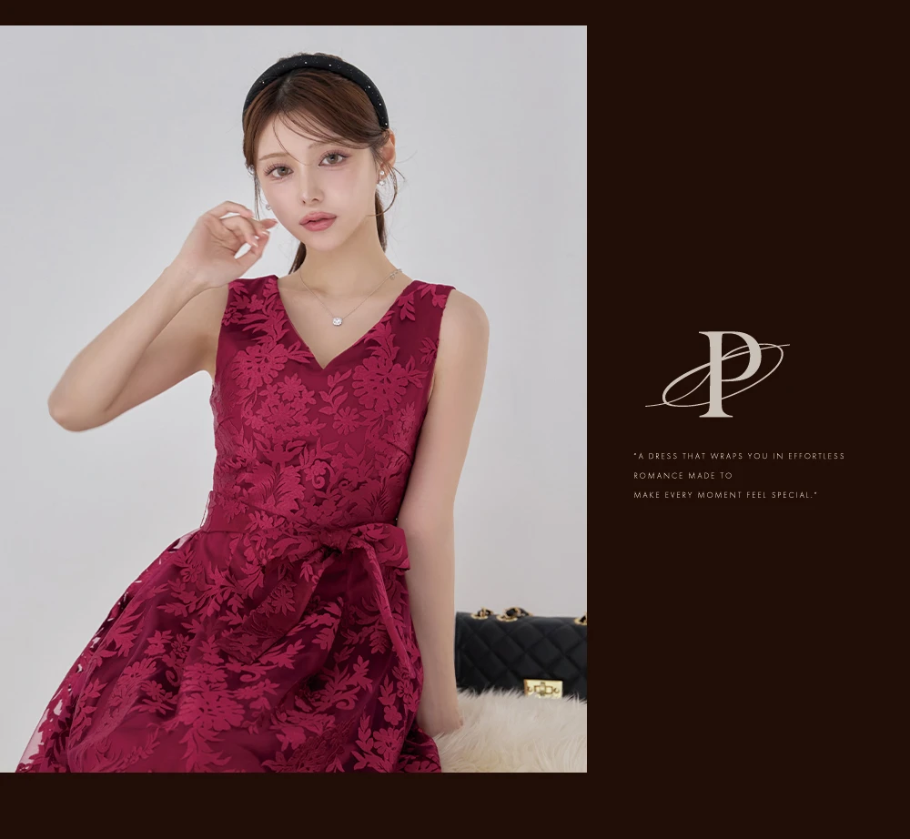 【GINZA COUTURE/銀座クチュール】総レース/ ノースリーブ/ ウエストリボン/ Aライン/ フレア/ 膝丈/ ワンピース/ ミディアムドレス/ キャバドレス5