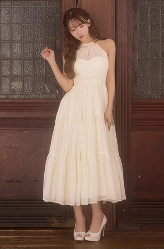 【DEA./ディア】ラメ/ シフォン/ ホルターネック/ シースルー/ シンプル大人系/ ミディアムドレス/ キャバドレス