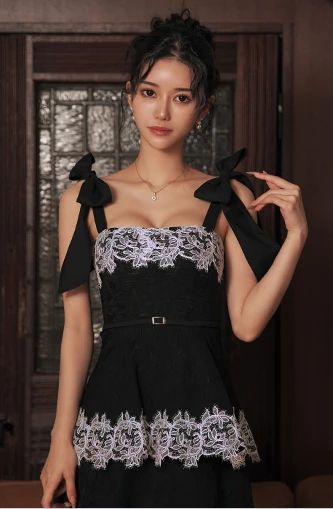 【ROBE de FLEURS/ローブドフルール】ジャガード/ レース/ ティアード/ ワンピース/ ミディアムドレス/ キャバドレス