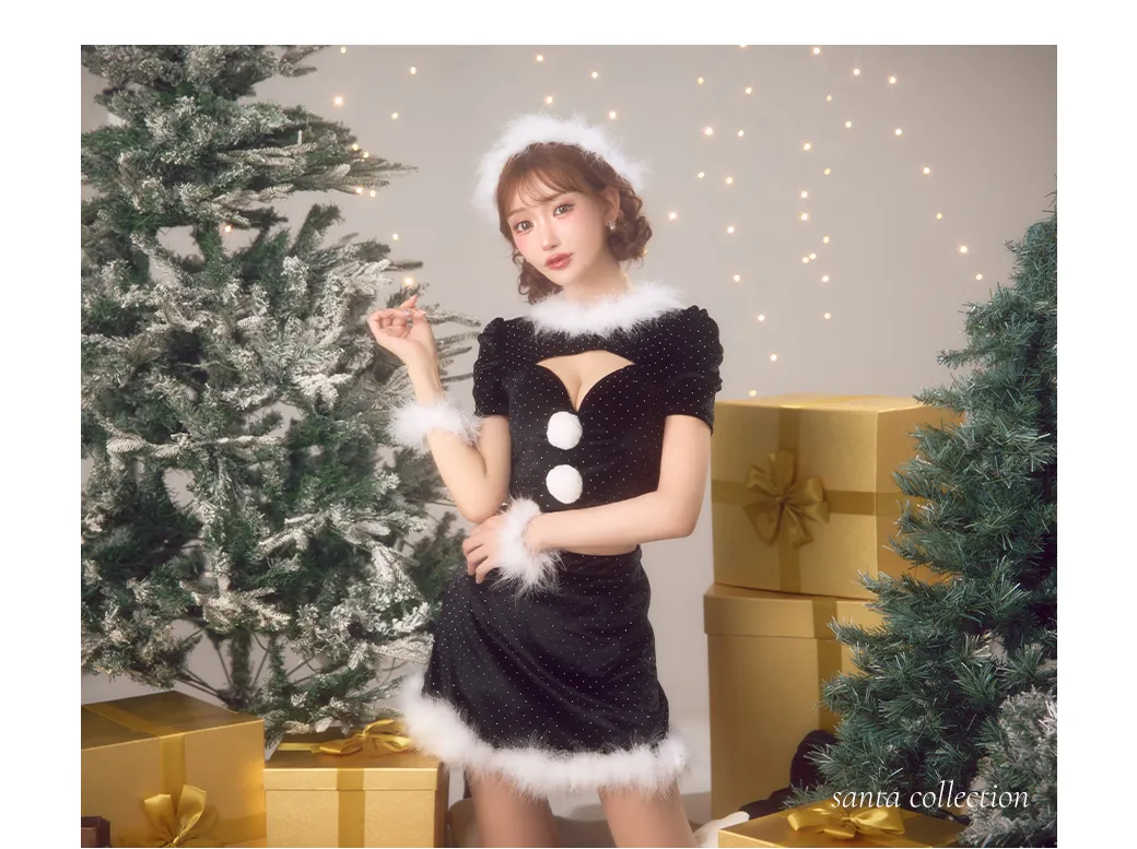 パフスリーブストーンセットアップサンタコスプレ