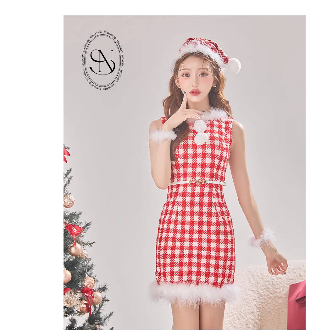 ギンガムチェック タイトワンピースサンタコスプレ