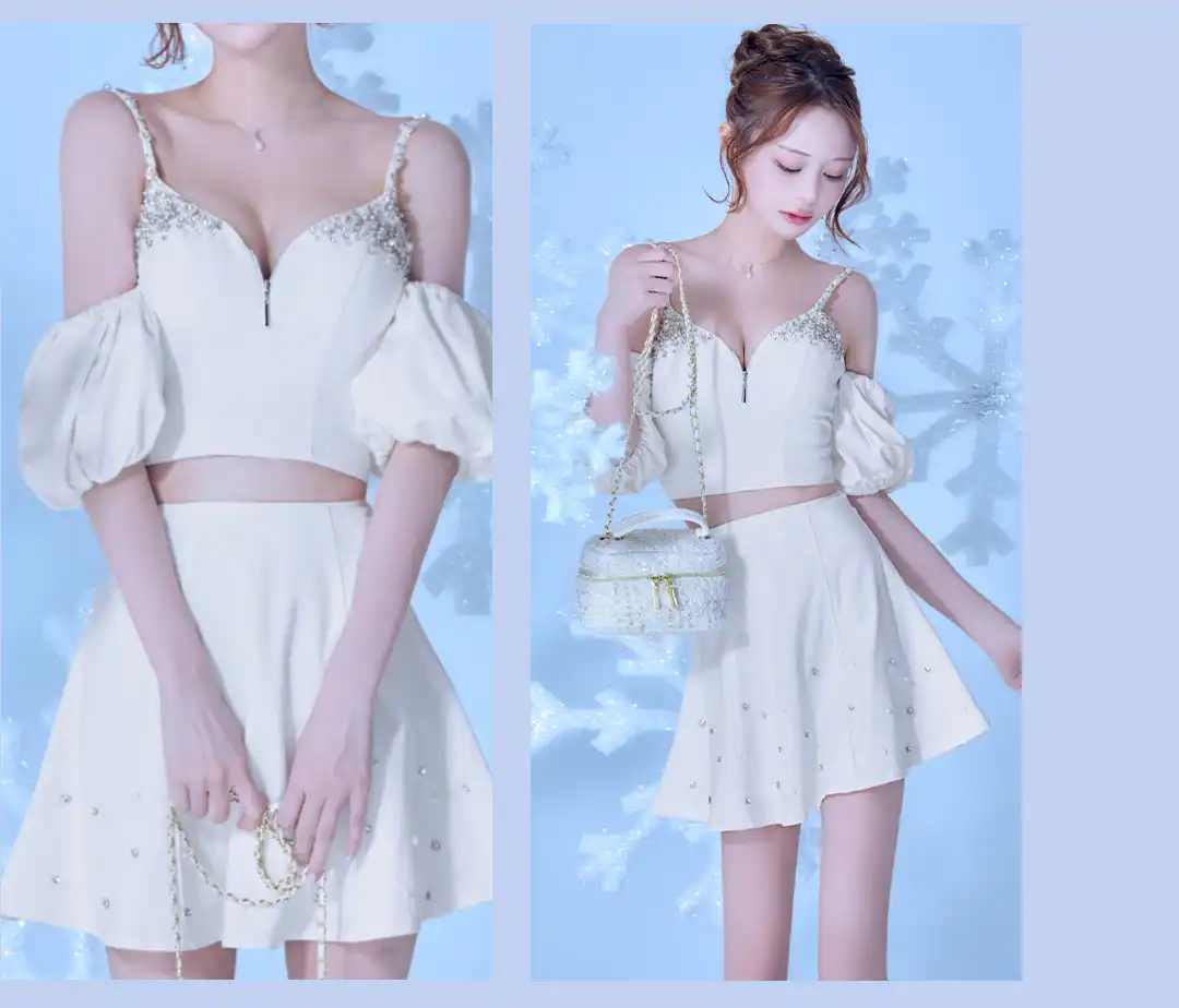 ビジュー/ バストジップ/ ノースリーブ/ バックオープン/ リボン/ ミニドレス/ キャバドレス2