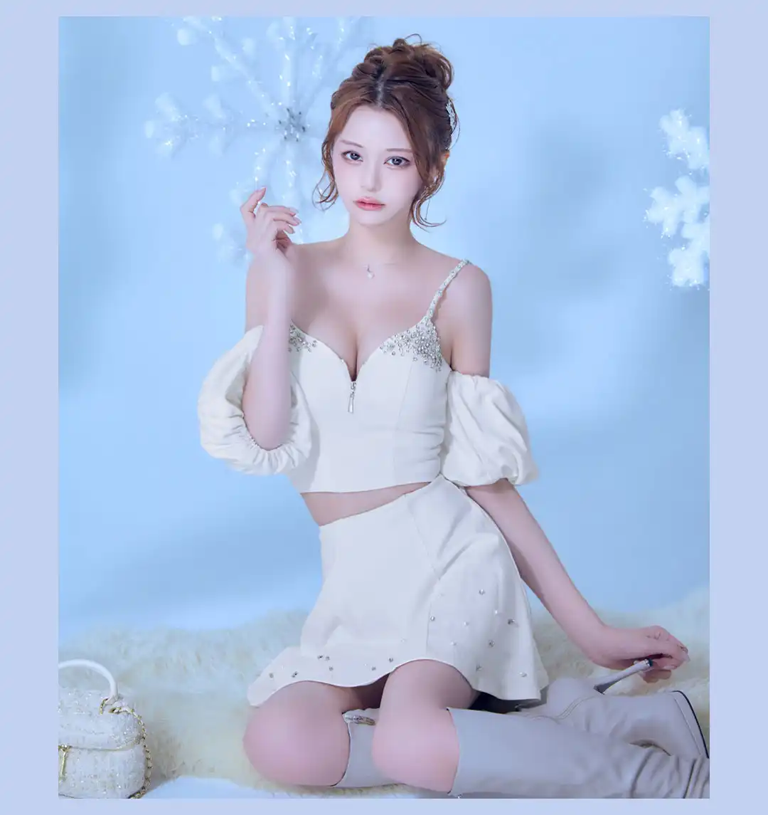 ビジュー/ バストジップ/ ノースリーブ/ バックオープン/ リボン/ ミニドレス/ キャバドレス4