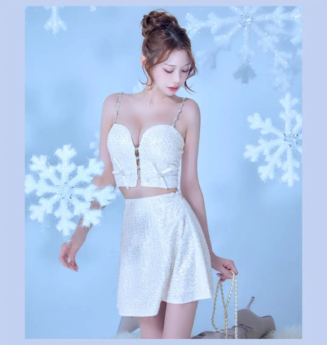 サイドミニリボン/ スパンコール/ グロウ/ セットアップ/ フレア/ ミニドレス/ キャバドレス 3