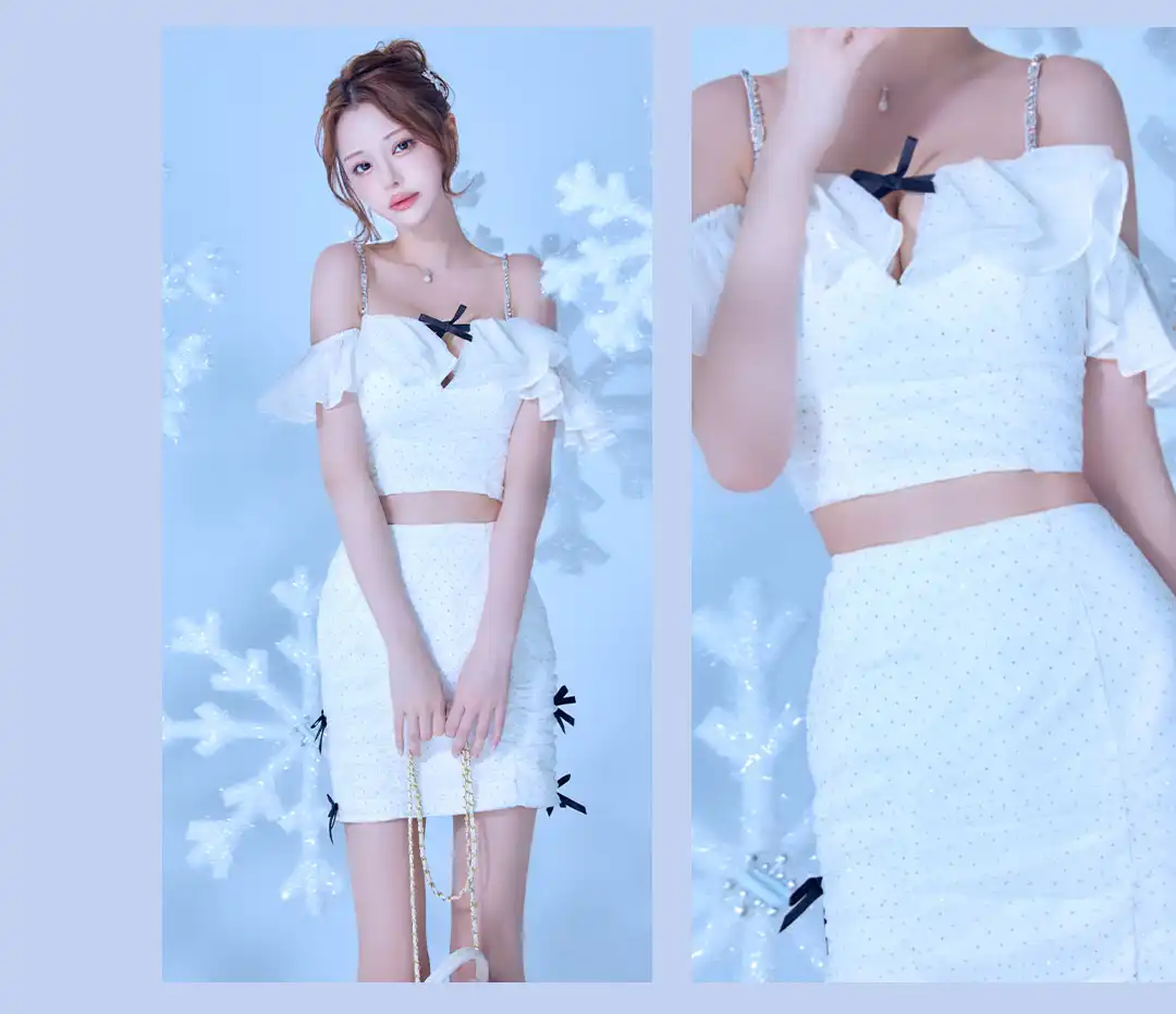 オフショル/ フリル/ チュール/ ミニリボン/ セットアップ/ タイト/ ミニドレス/ キャバドレス 2