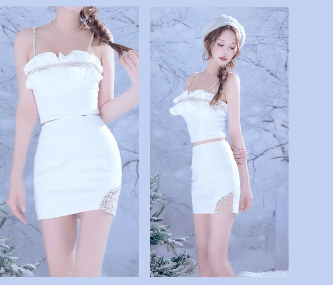 バストフリル/ パール/ ビジュー/ ベアトップ/ セパレート/ タイト/ ミニドレス/ キャバドレス 2