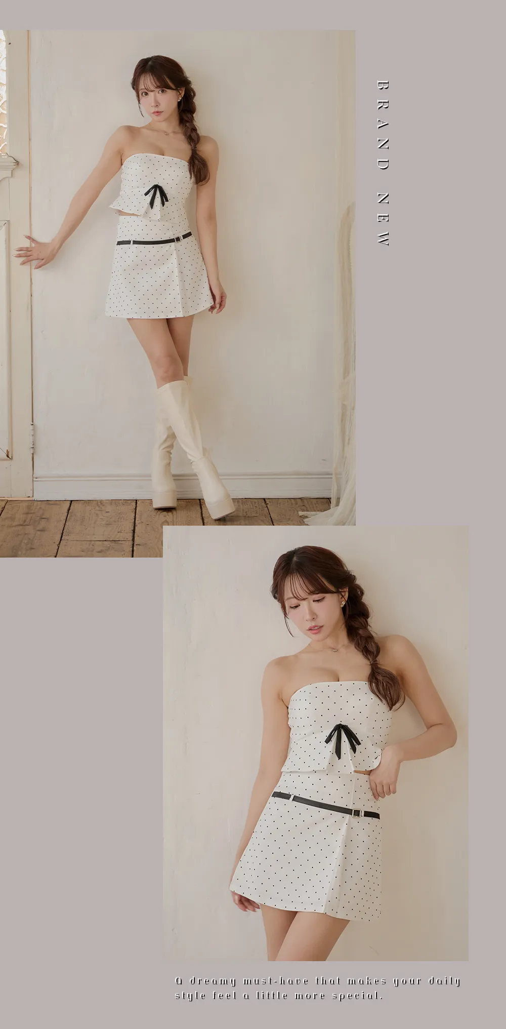 【Glossy/グロッシー】ヘリンボーン/レザーベルト/ フレア/ ミニドレス/ キャバドレス 2